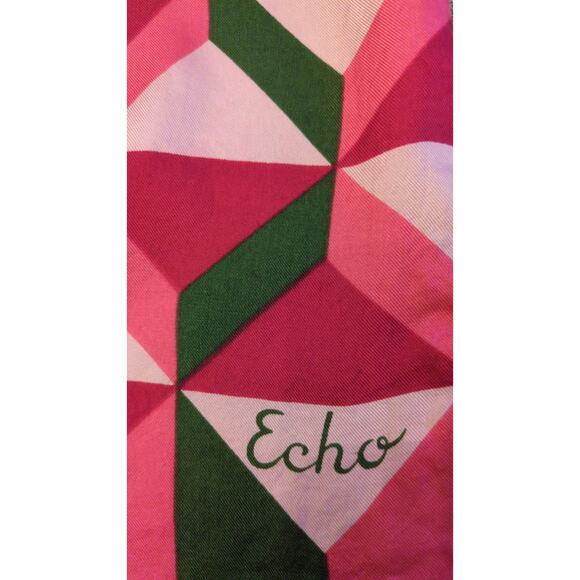 VTG Echo Silk Scarf Geometric Pattern Pink & Green, Artsy, Deco, Mid Century Mod - Picture 3 of 6
